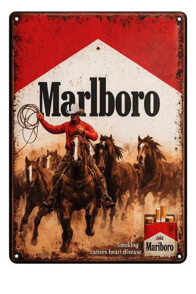 Marlboro Blechschild – Vintage Retro Werbung mit Cowboy Motiv
