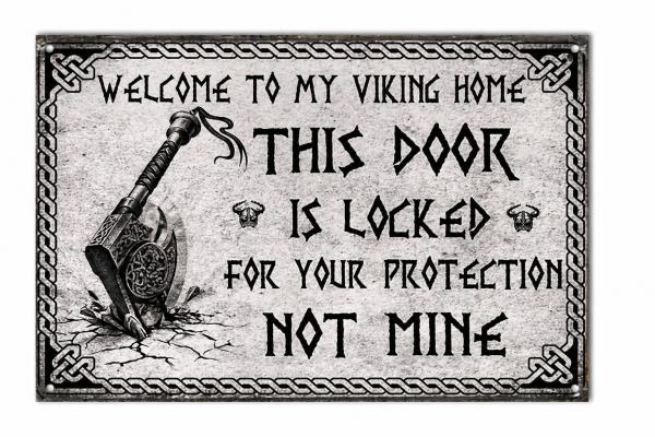 Wikinger Blechschild – This Door Is Locked | Viking Deko mit starkem Spruch